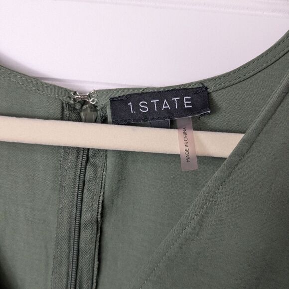 1. State Olive  V-Neck Puff Short Sleeve Fit &Flare Dress L - Picture 9 of 12